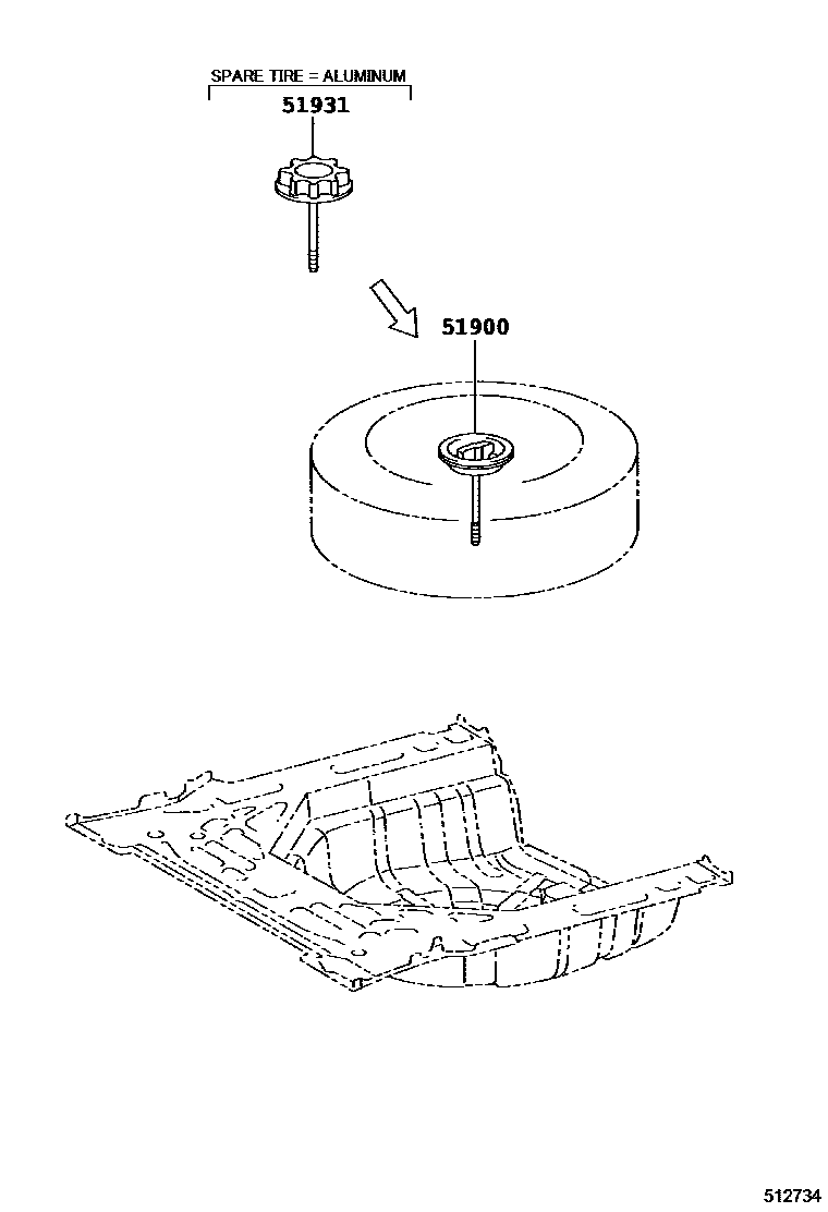 Toyota COROLLA Spare tire rack EPC diagram — 512734