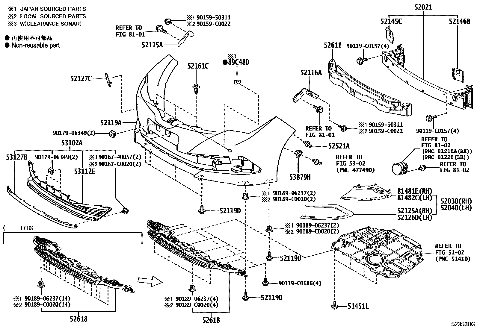 Toyota COROLLA 前保险杠及附件 EPC diagram — 523530G