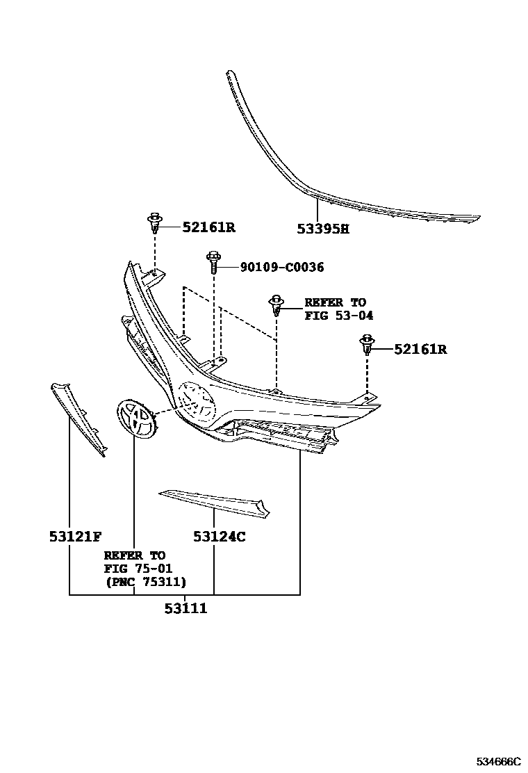 Toyota COROLLA radiator grille EPC diagram — 534666C