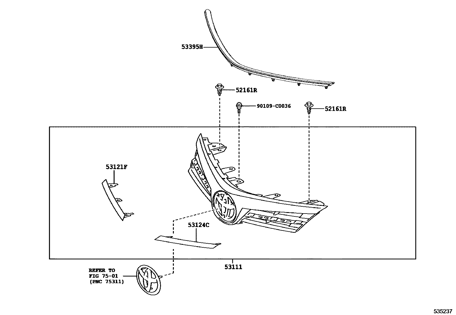 Toyota COROLLA radiator grille EPC diagram — 535237