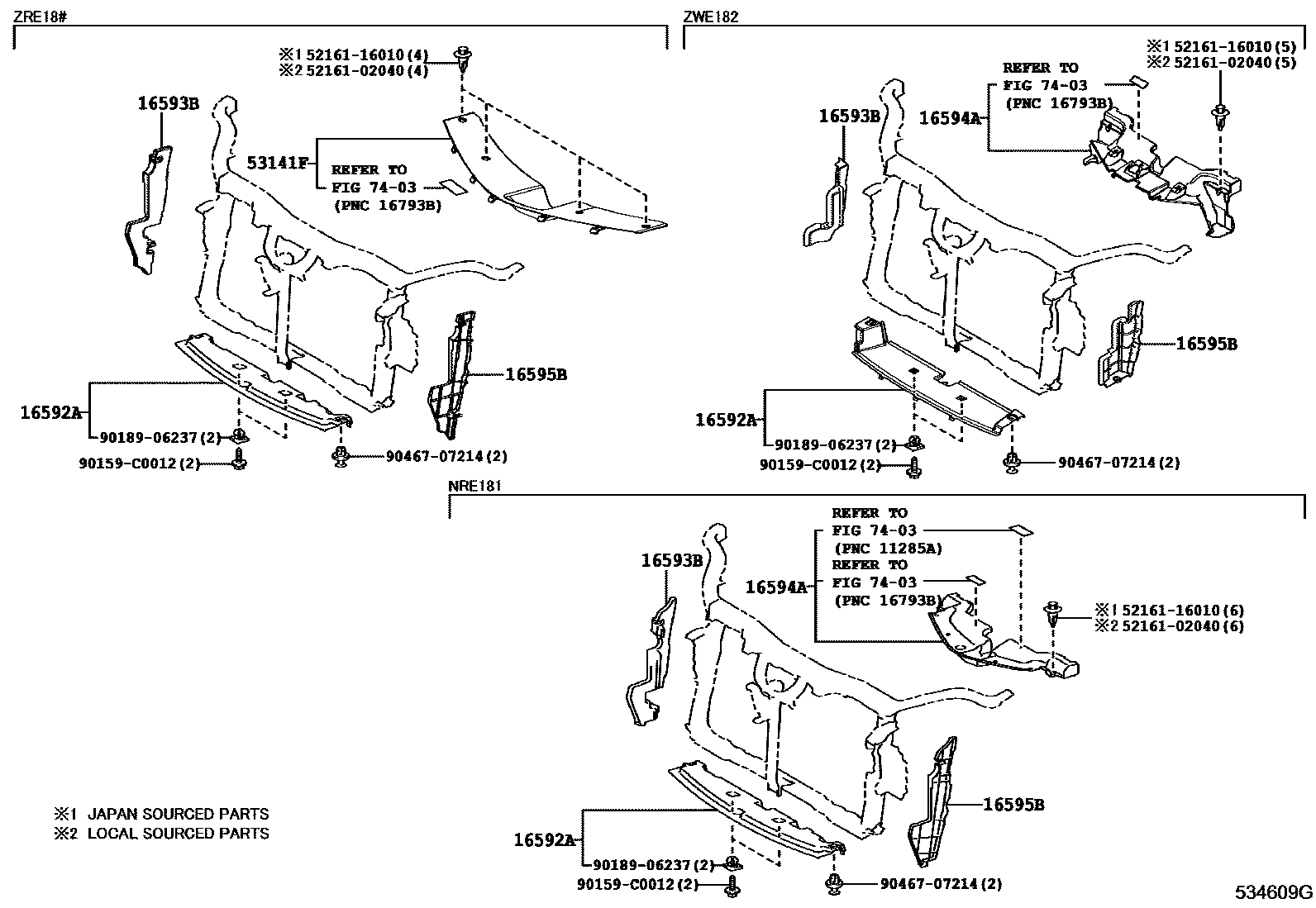 Toyota COROLLA 前翼子板挡泥板和前围板 EPC diagram — 534609G