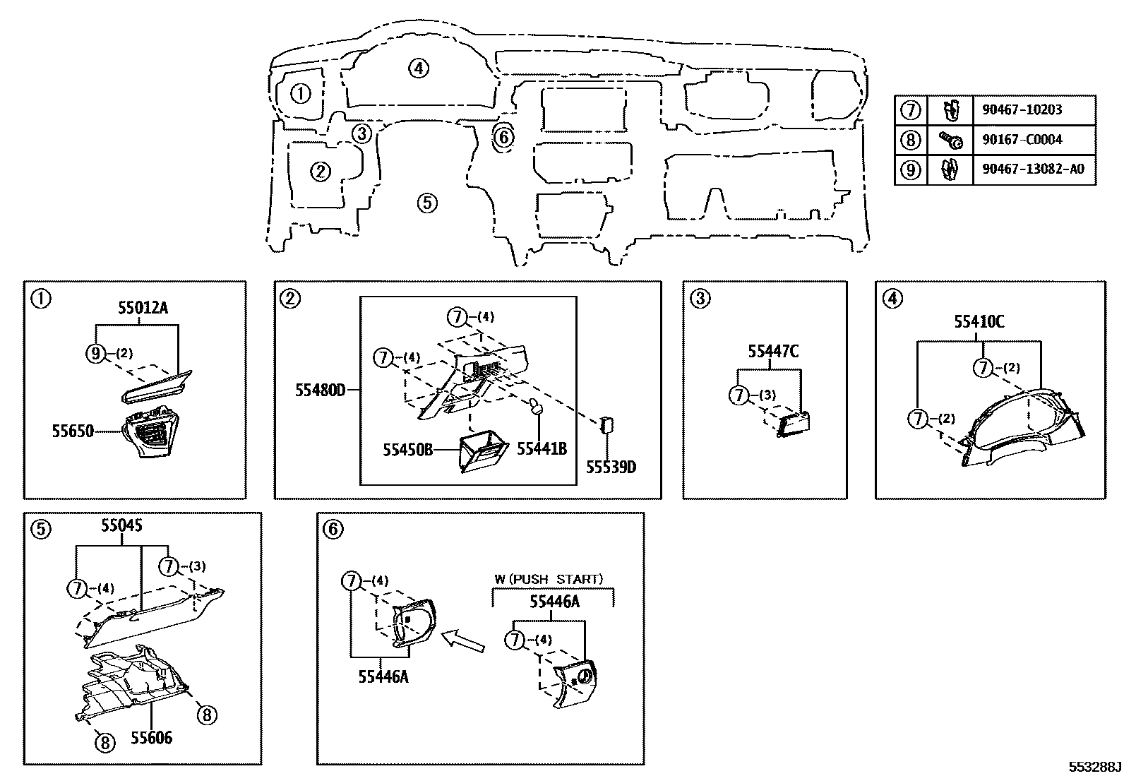 Toyota COROLLA 仪表板和手套箱 EPC diagram — 553288J