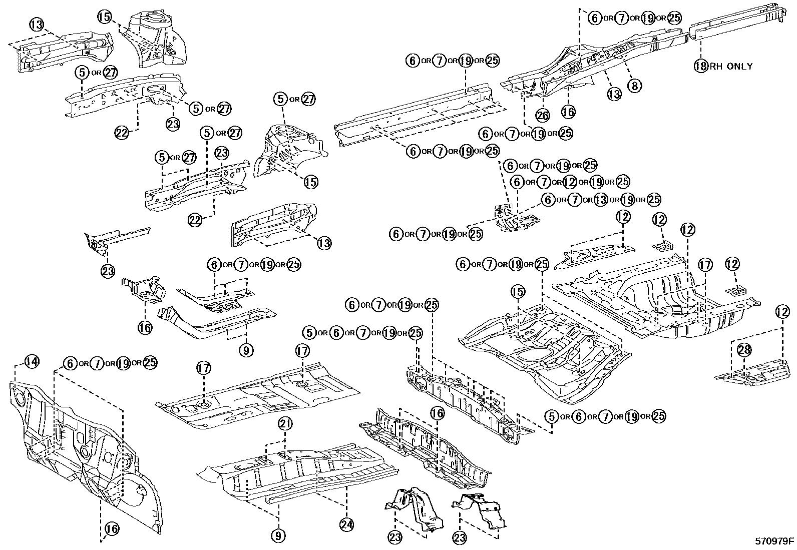 Toyota COROLLA hole plug EPC diagram — 570979F