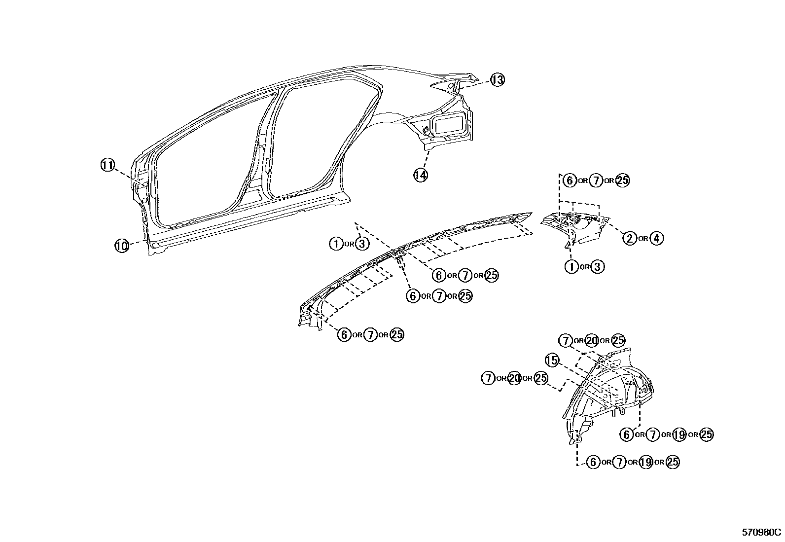 Toyota COROLLA hole plug EPC diagram — 570980C