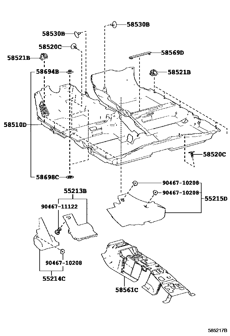 Toyota COROLLA 地板垫和地毯 EPC diagram — 585217B