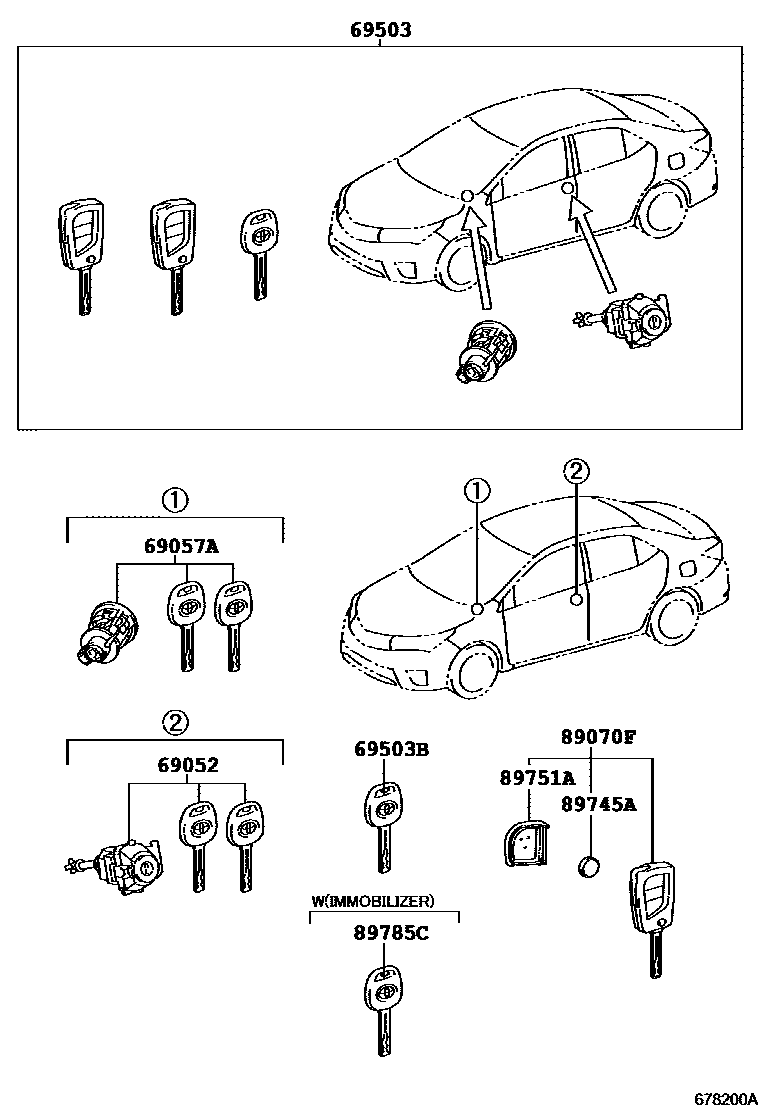 Toyota COROLLA 锁芯组件 EPC diagram — 678200A