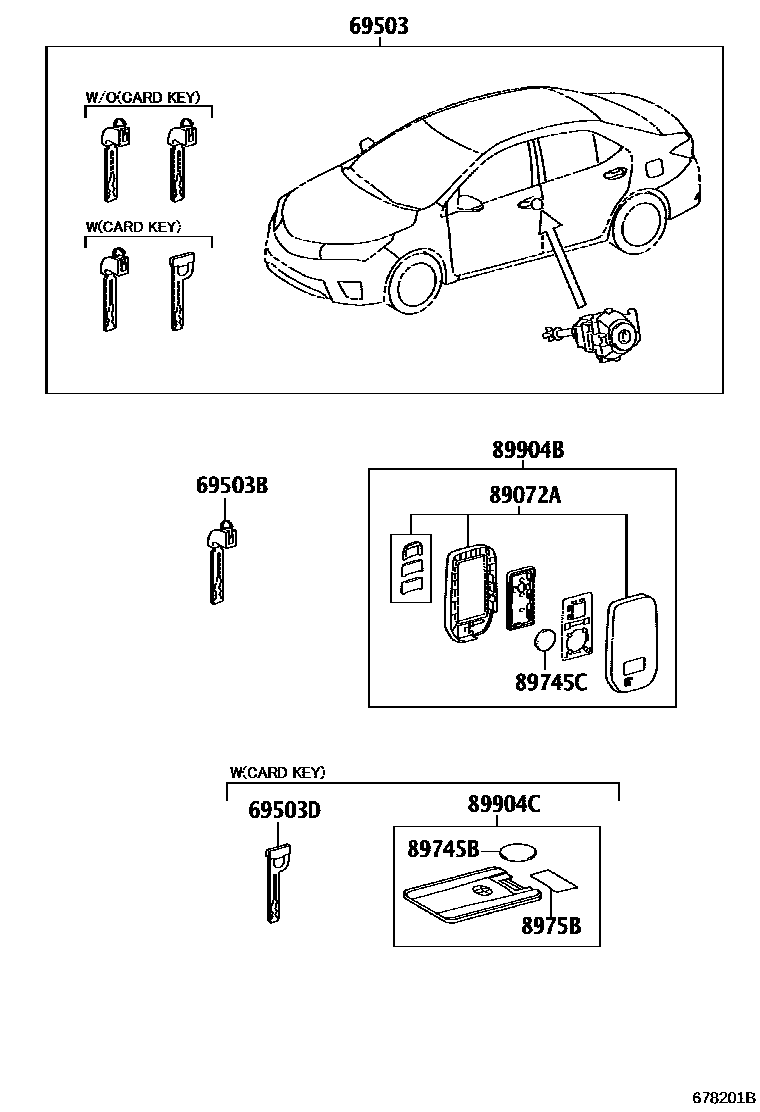 Toyota COROLLA 锁芯组件 EPC diagram — 678201B