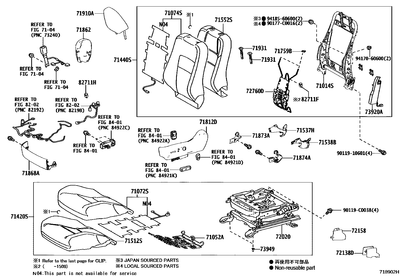 Toyota COROLLA 前排座椅和座椅滑轨 EPC diagram — 718902H