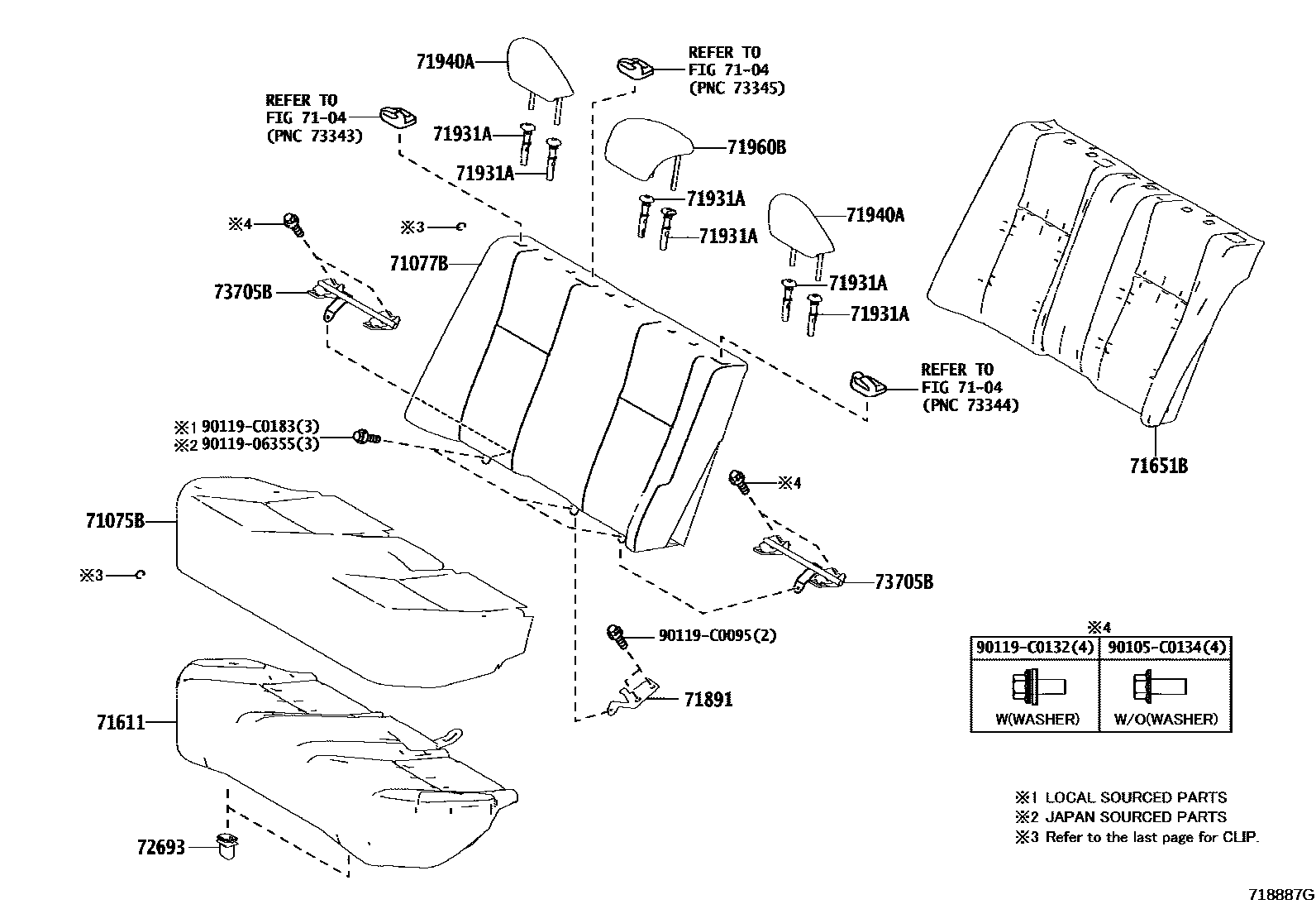 Toyota COROLLA 后排座椅和座椅滑轨 EPC diagram — 718887G