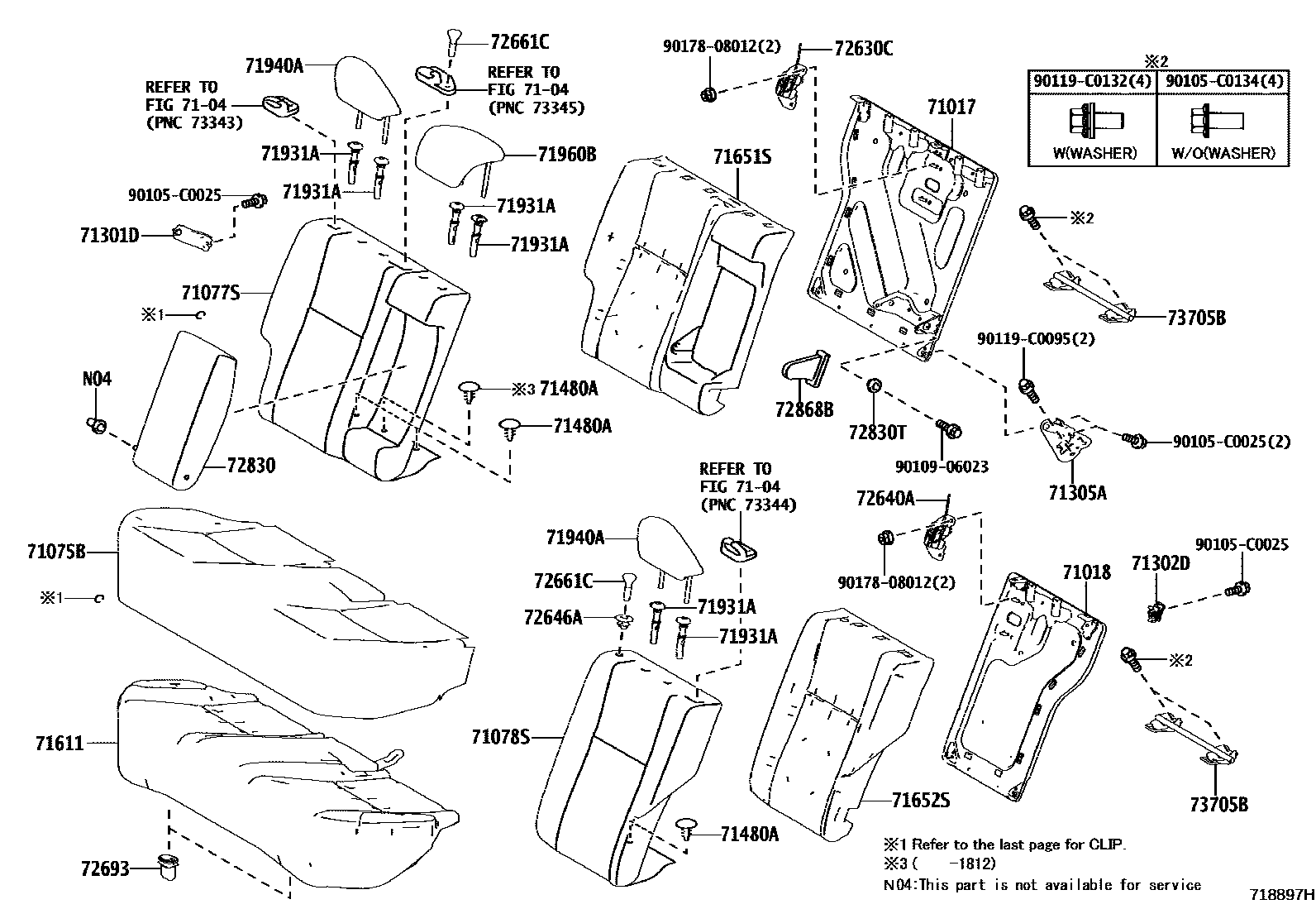 Toyota COROLLA 后排座椅和座椅滑轨 EPC diagram — 718897H