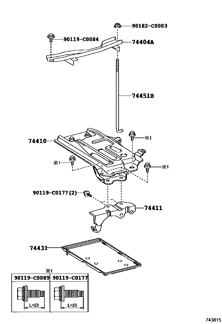 Toyota COROLLA battery holder EPC diagram — 743815