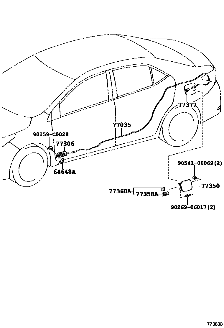 Toyota COROLLA 燃油箱和燃油管 EPC diagram — 773638