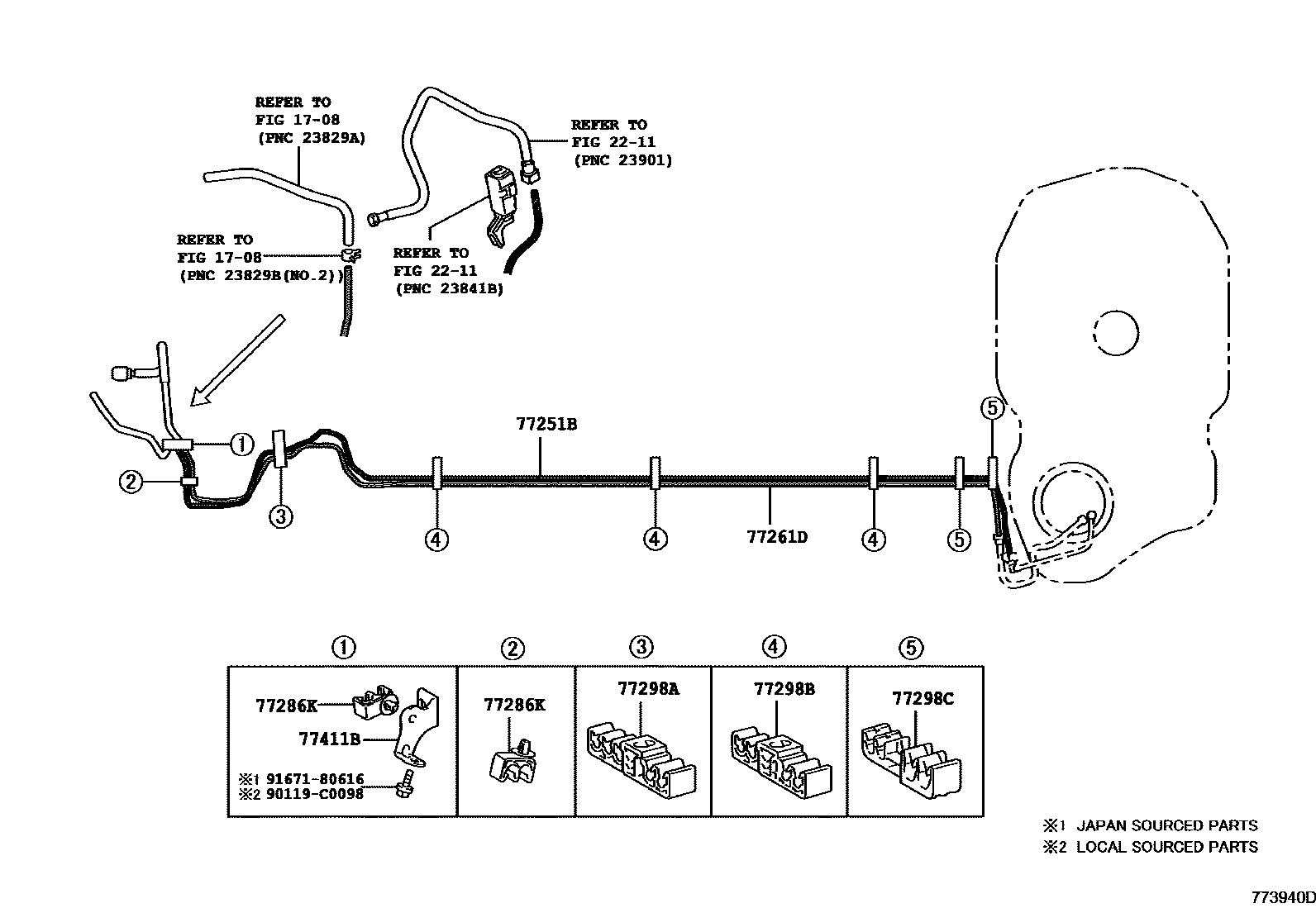 Toyota COROLLA 燃油箱和燃油管 EPC diagram — 773940D