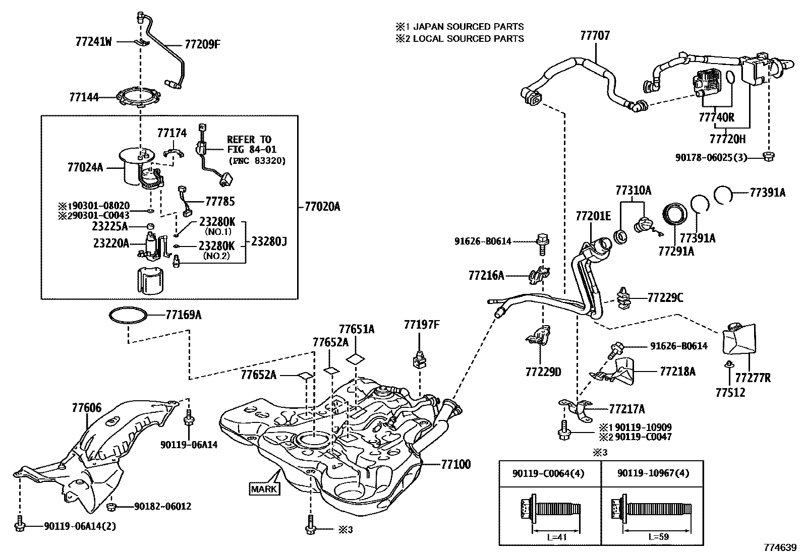 Toyota COROLLA 燃油箱和燃油管 EPC diagram — 774639