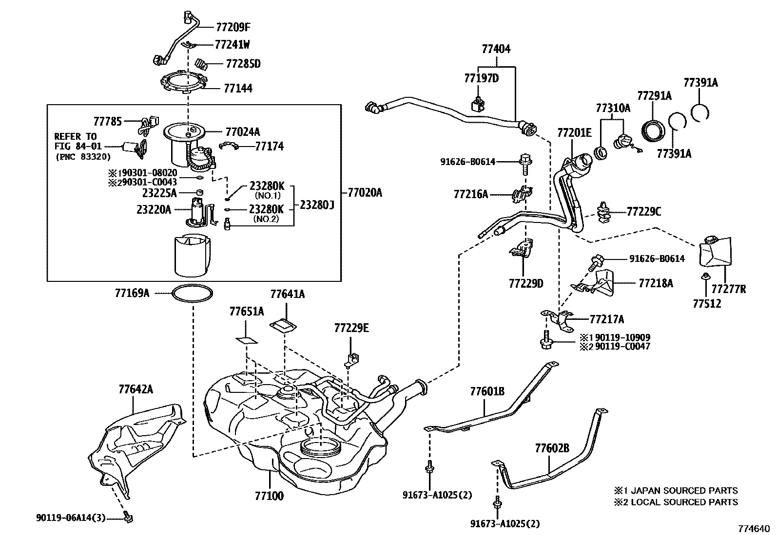 Toyota COROLLA 燃油箱和燃油管 EPC diagram — 774640