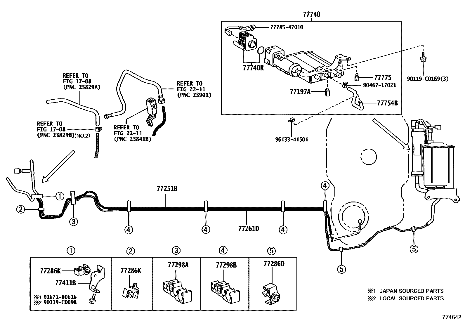Toyota COROLLA 燃油箱和燃油管 EPC diagram — 774642