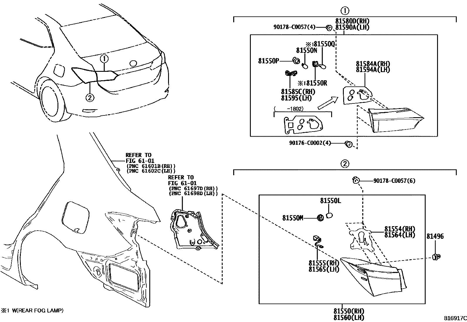 Toyota COROLLA 后组合灯 EPC diagram — 816917C