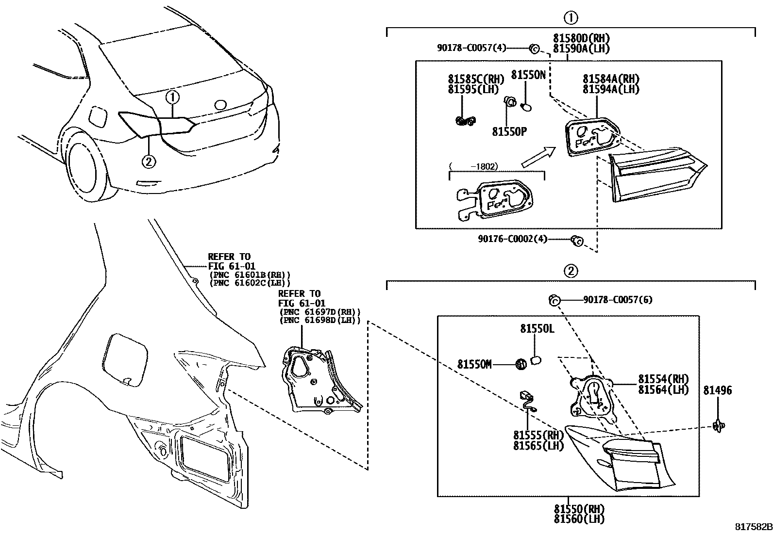 Toyota COROLLA 后组合灯 EPC diagram — 817582B