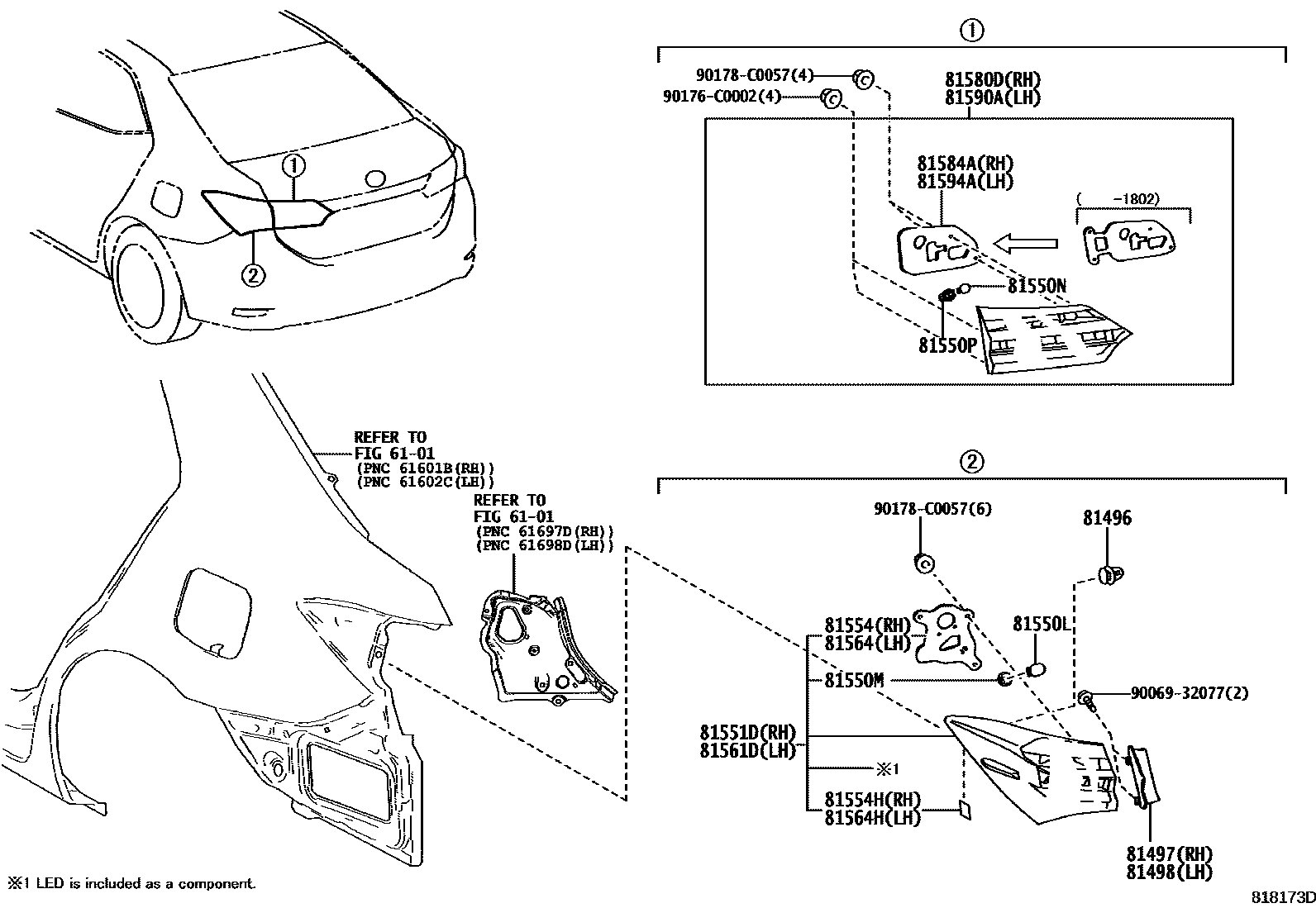Toyota COROLLA 后组合灯 EPC diagram — 818173D