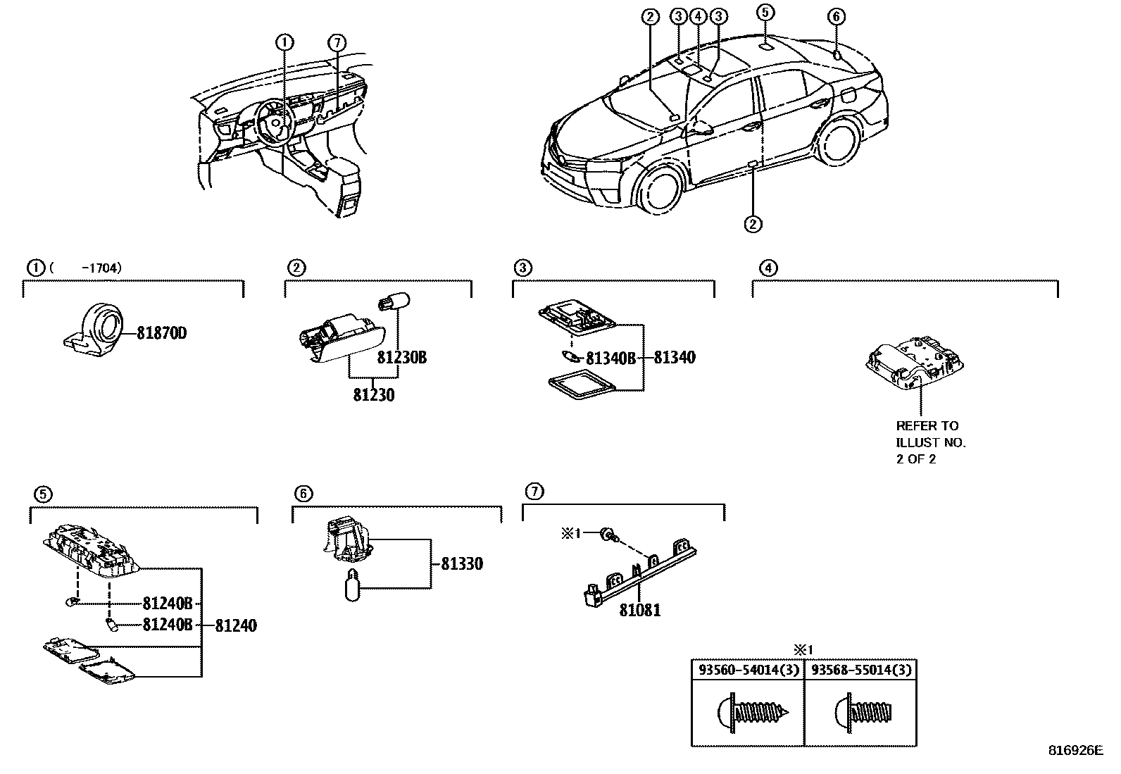 Toyota COROLLA 车内灯 EPC diagram — 816926E