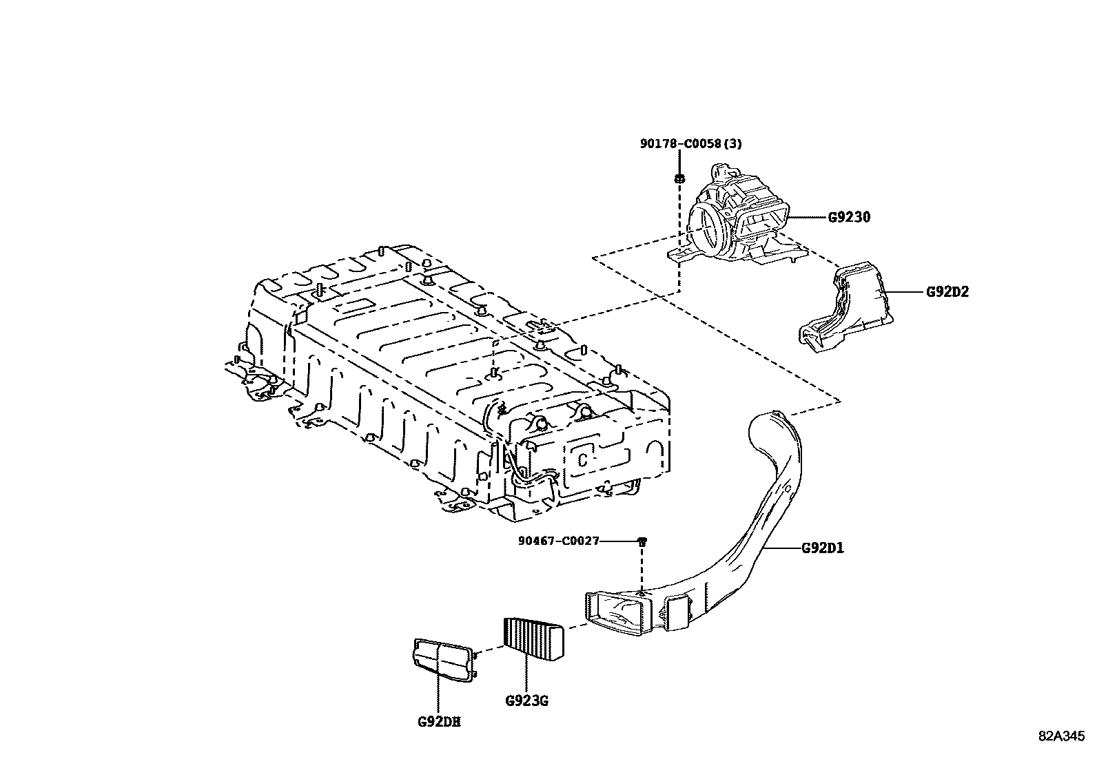 Toyota COROLLA 蓄电池和蓄电池电缆 EPC diagram — 82A345