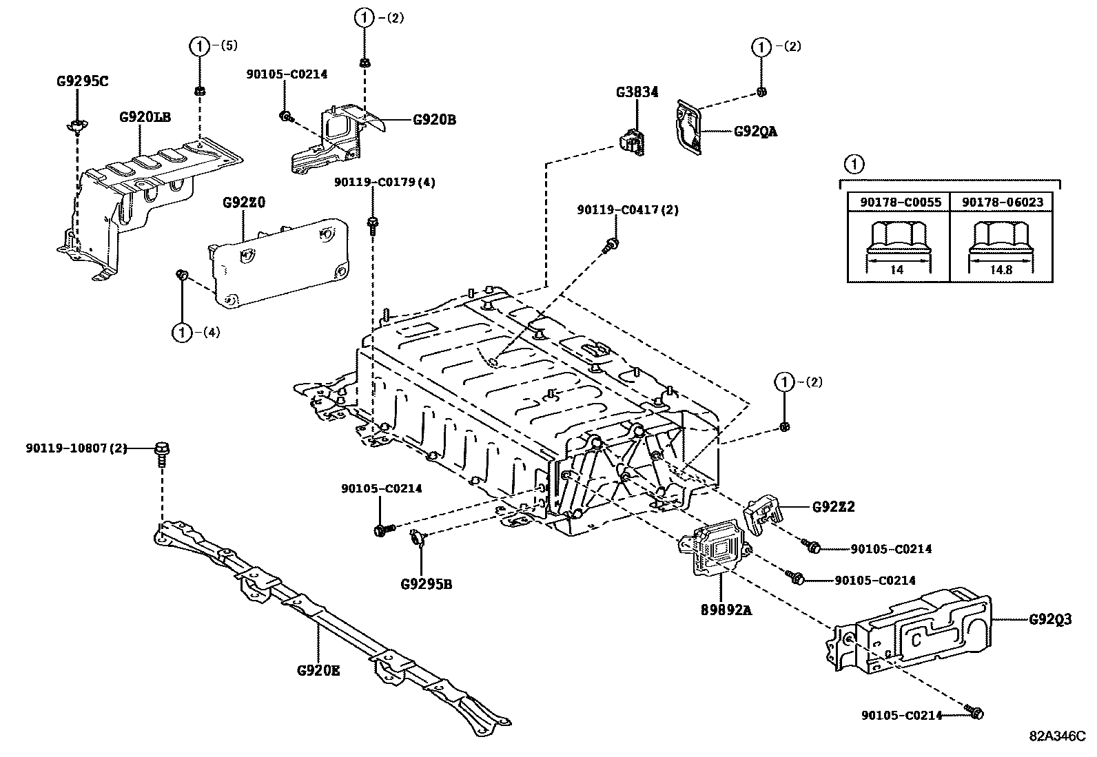 Toyota COROLLA 蓄电池和蓄电池电缆 EPC diagram — 82A346C