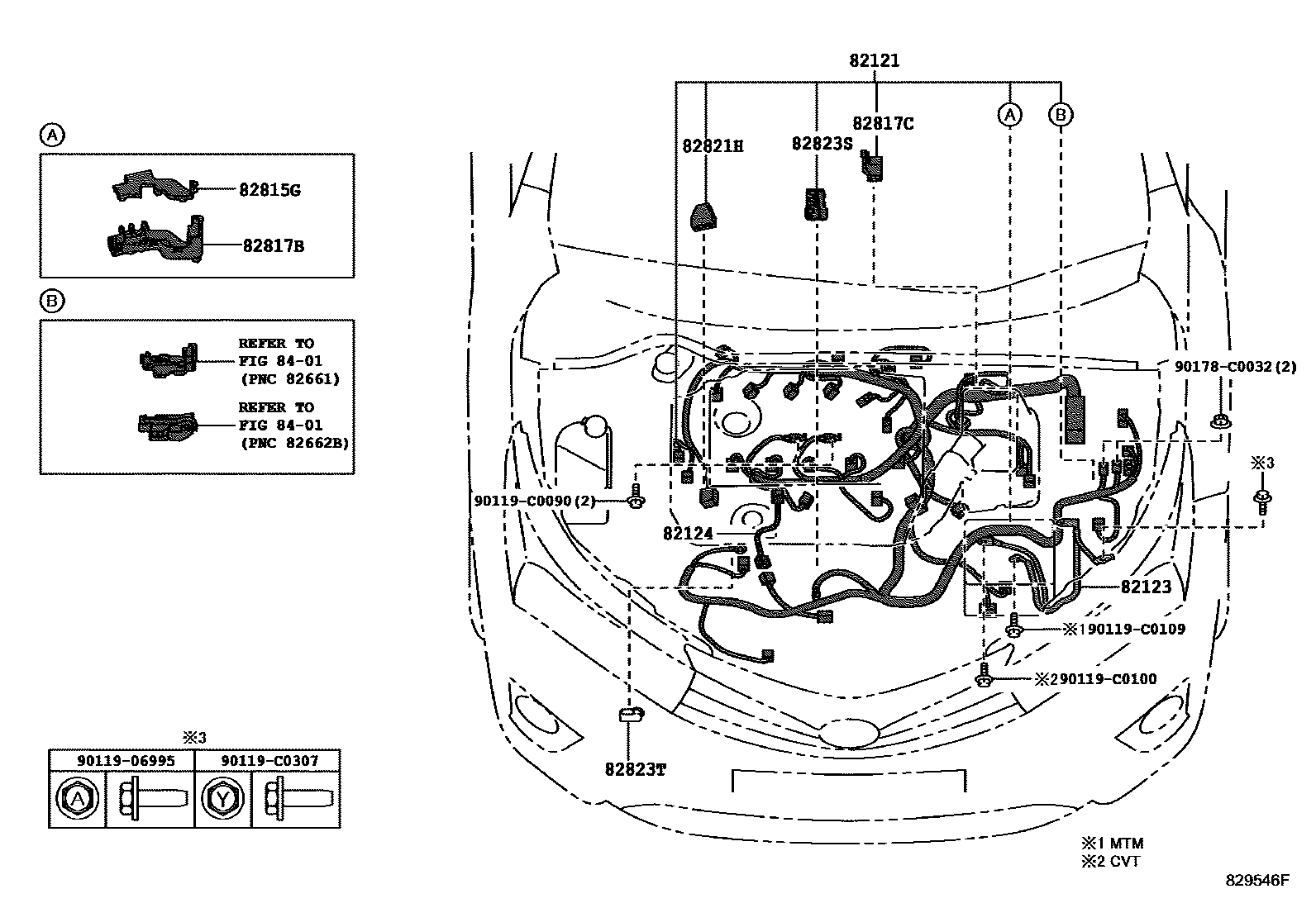 Toyota COROLLA 线束和卡夹 EPC diagram — 829546F
