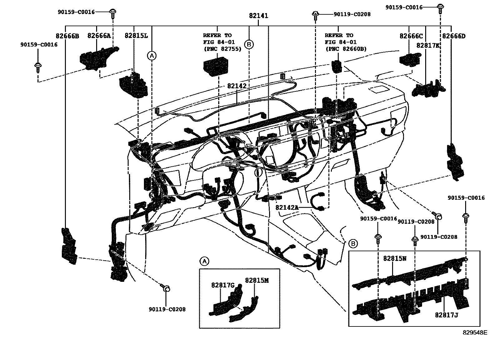 Toyota COROLLA 线束和卡夹 EPC diagram — 829548E