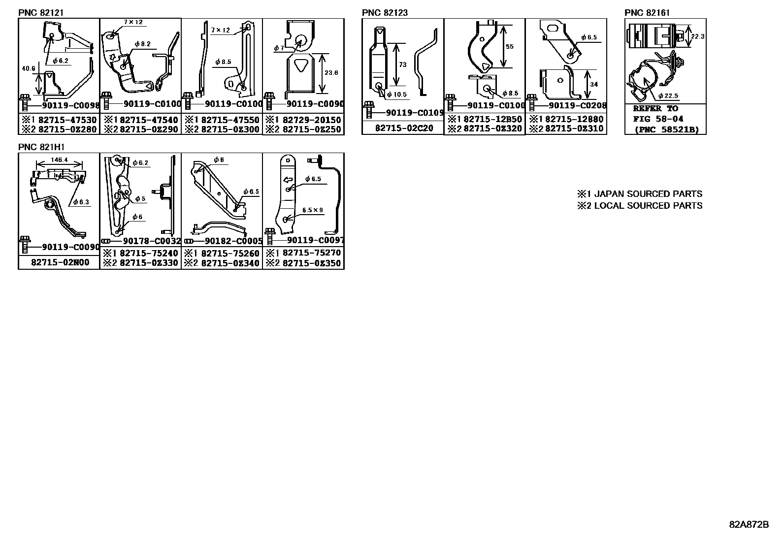Toyota COROLLA 线束和卡夹 EPC diagram — 82A872B