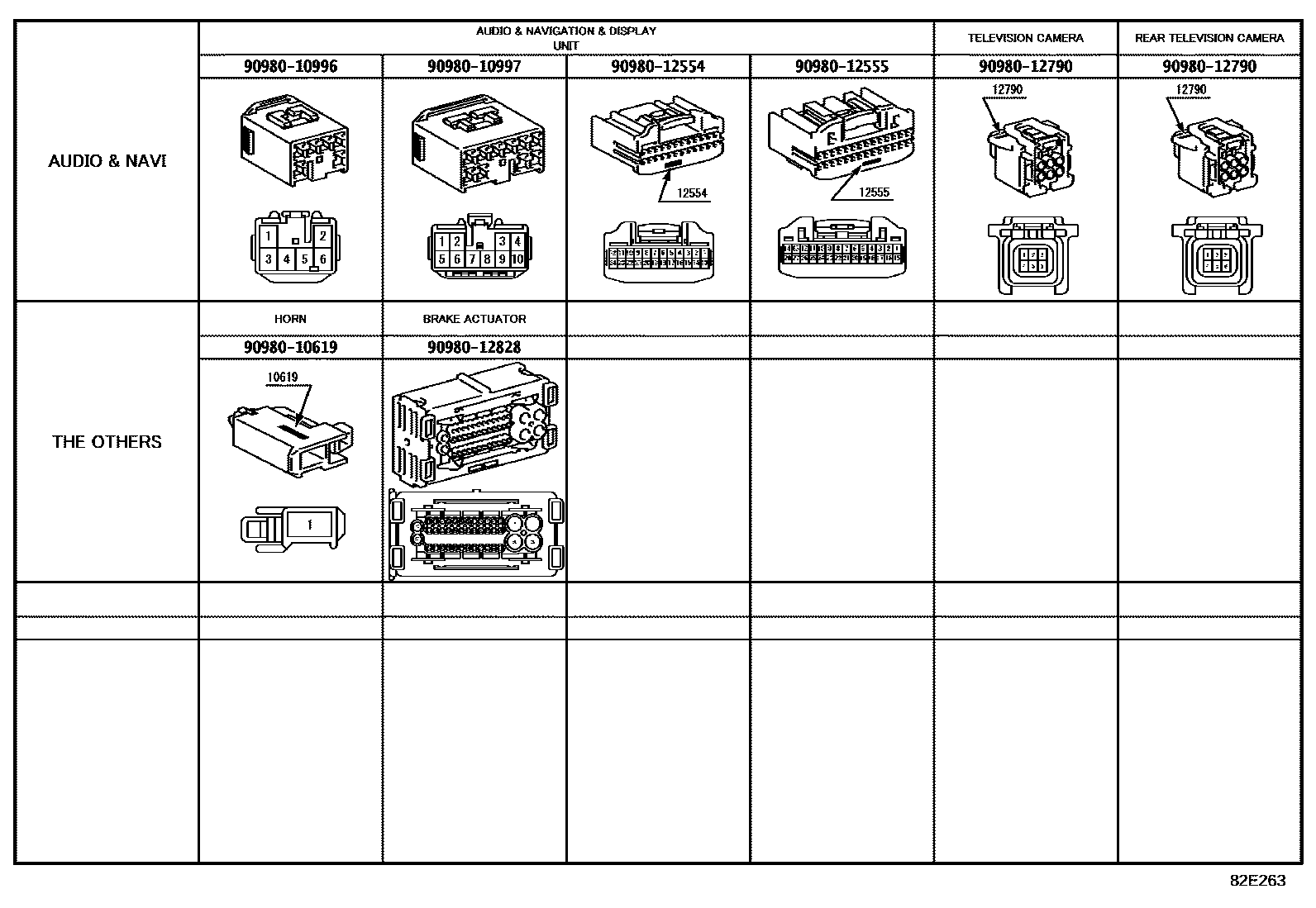 Toyota COROLLA 线束和卡夹 EPC diagram — 82E263