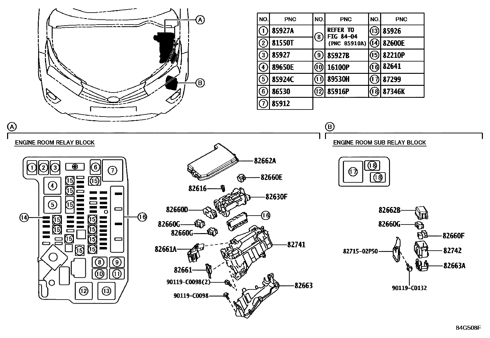 Toyota COROLLA 开关和继电器和ECU EPC diagram — 84G508F