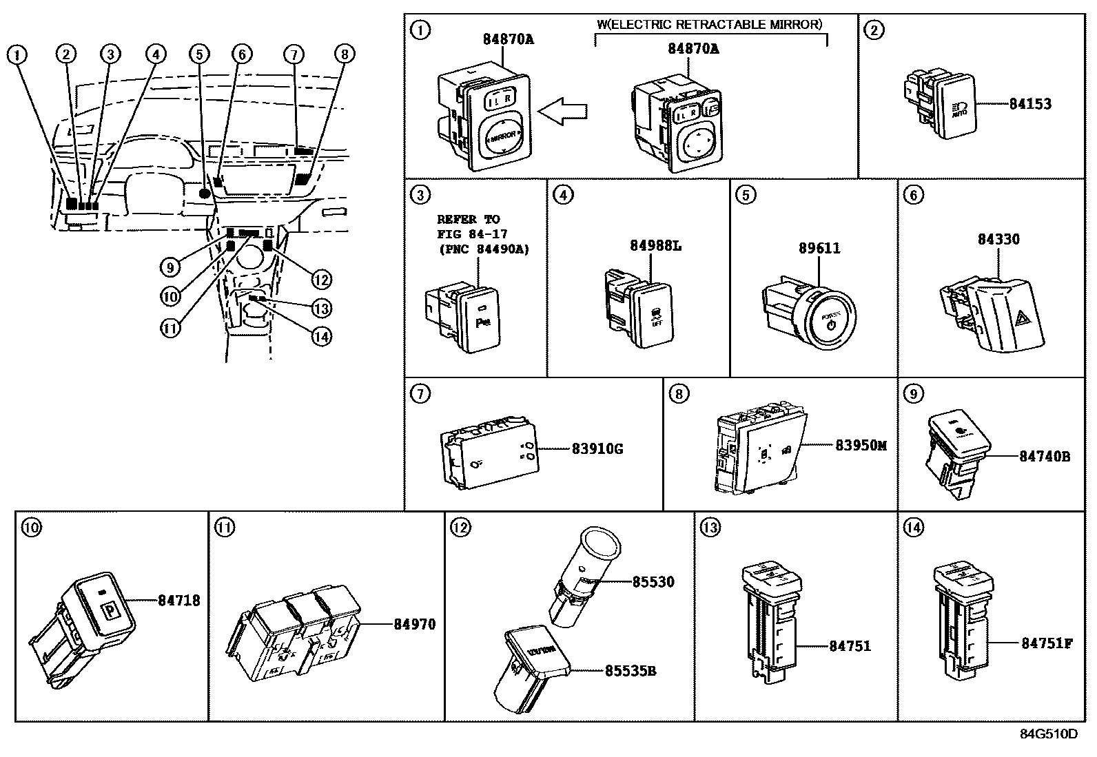 Toyota COROLLA 开关和继电器和ECU EPC diagram — 84G510D