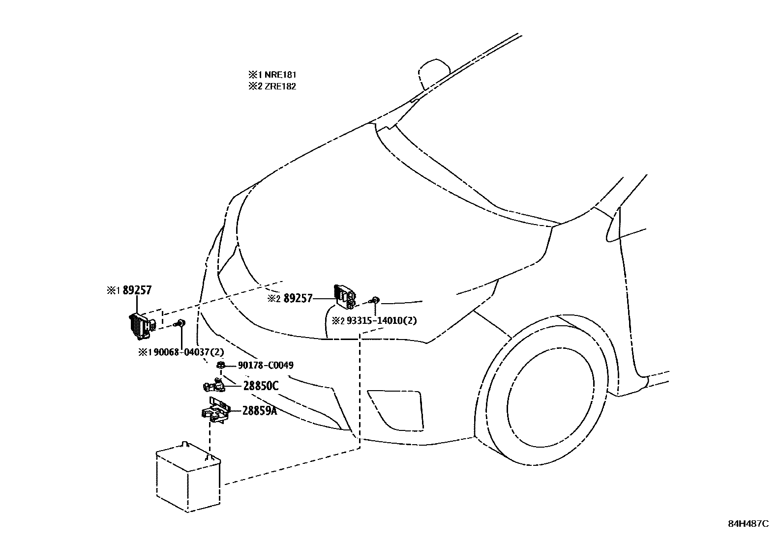 Toyota COROLLA 开关和继电器和ECU EPC diagram — 84H487C