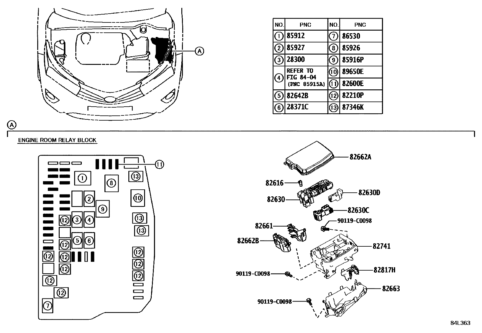 Toyota COROLLA 开关和继电器和ECU EPC diagram — 84L363