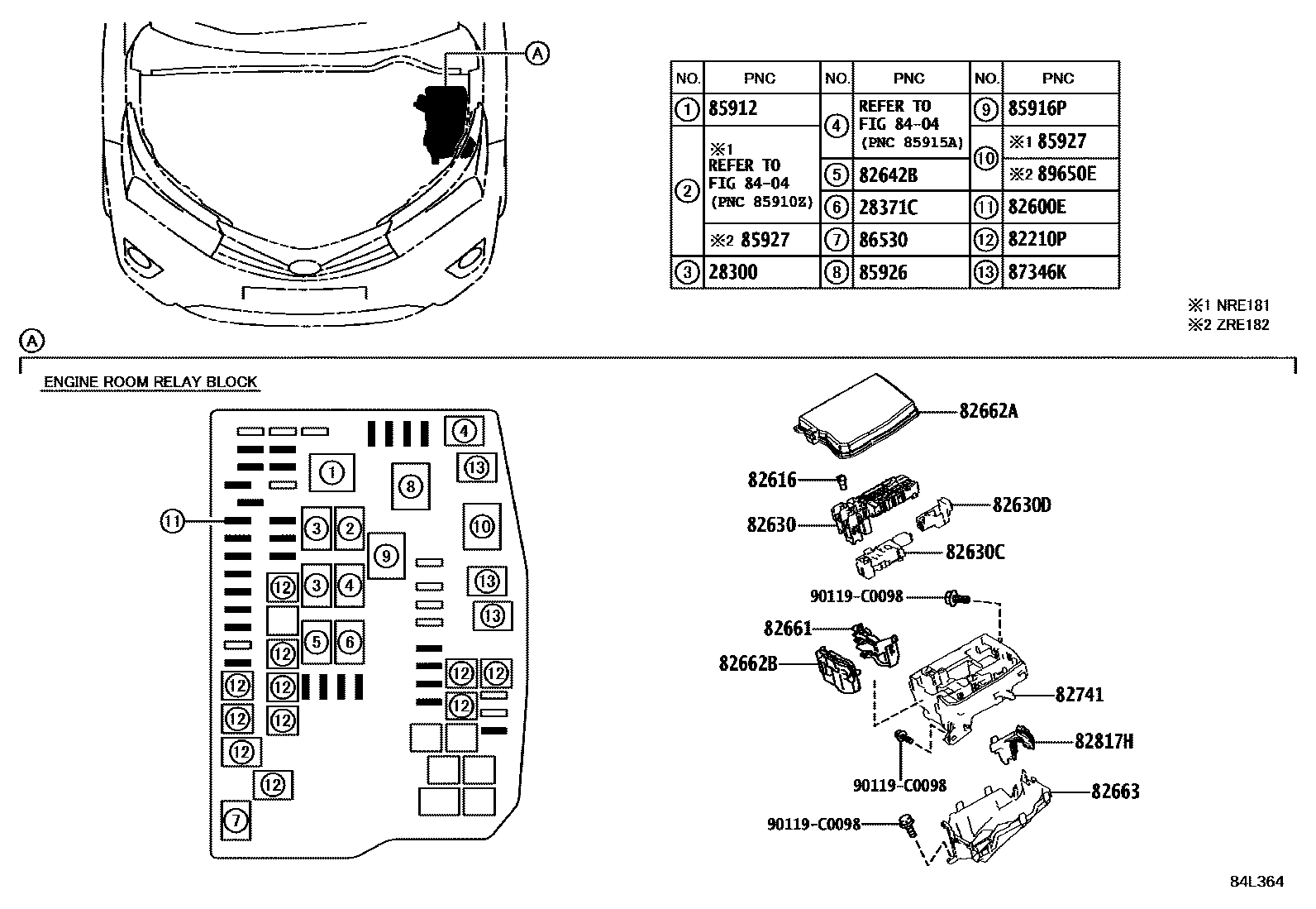 Toyota COROLLA 开关和继电器和ECU EPC diagram — 84L364