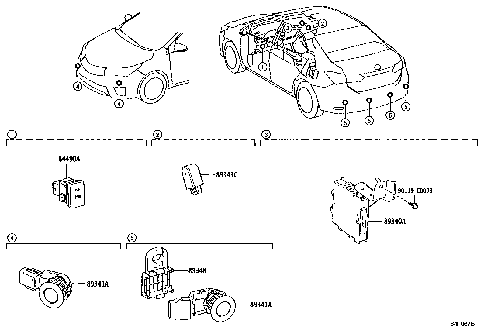 Toyota COROLLA 测距雷达和倒车雷达 EPC diagram — 84F067B