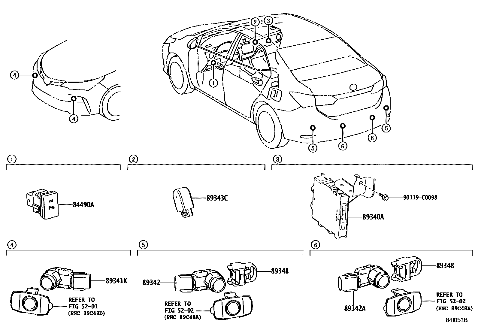 Toyota COROLLA 测距雷达和倒车雷达 EPC diagram — 84I051B
