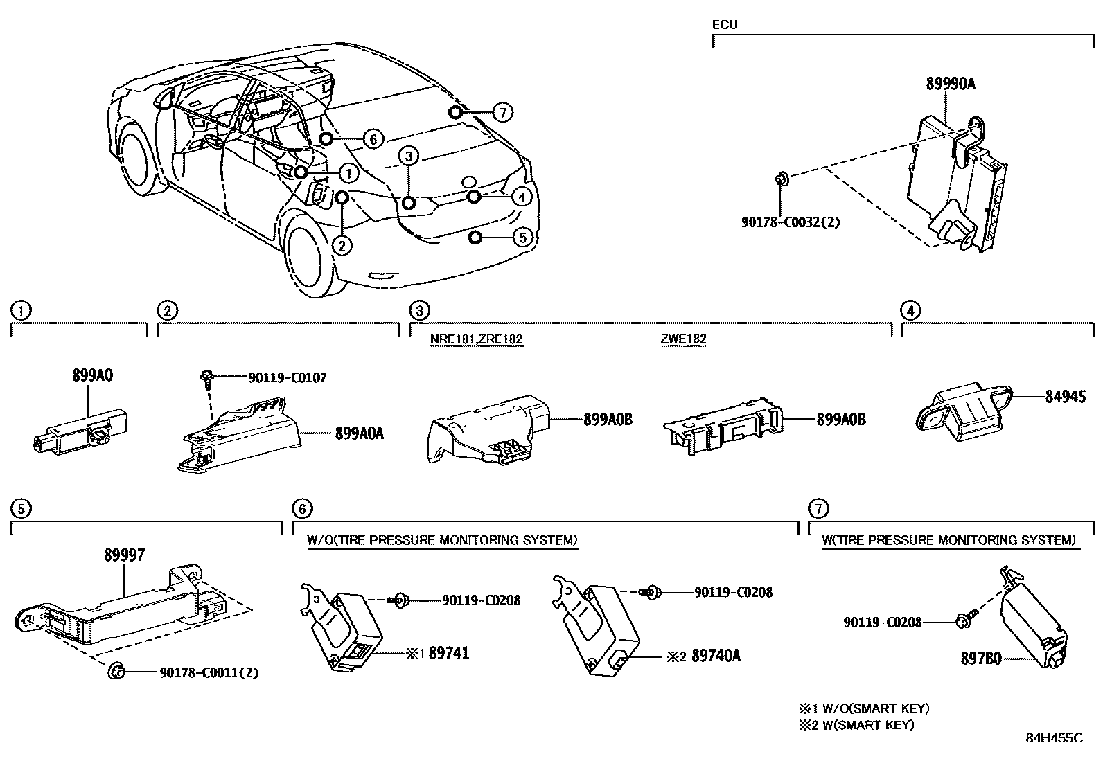 Toyota COROLLA 遥控门锁 EPC diagram — 84H455C