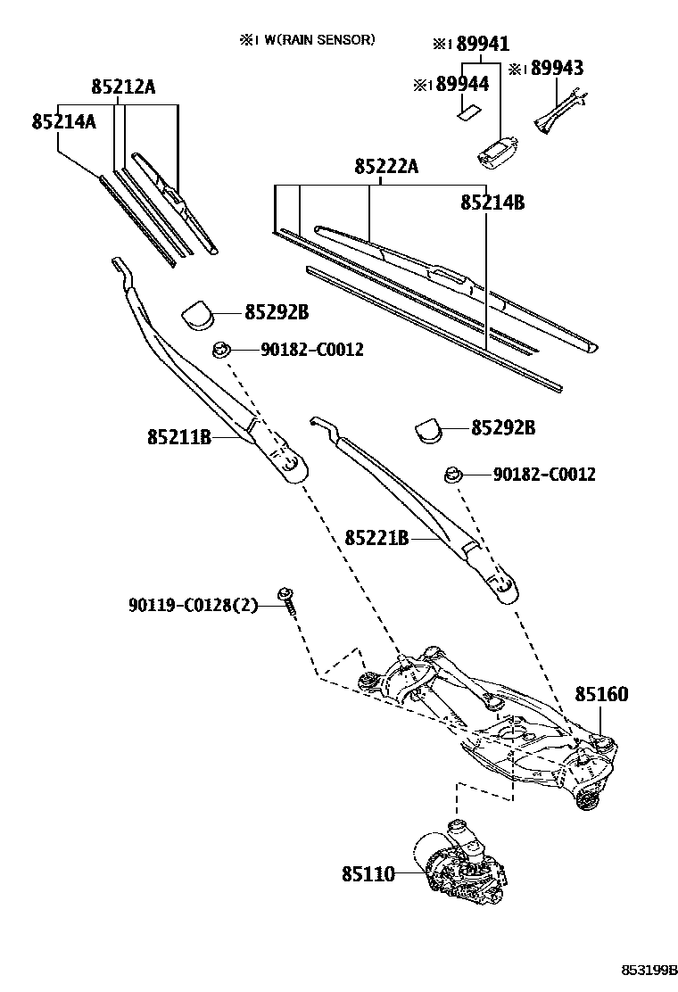 Toyota COROLLA 挡风玻璃刮水器 EPC diagram — 853199B