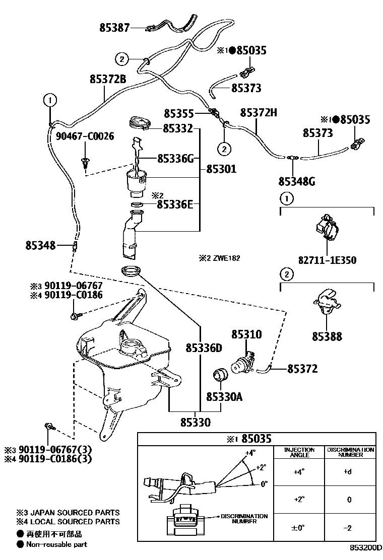 Toyota COROLLA 挡风玻璃清洗器 EPC diagram — 853200D