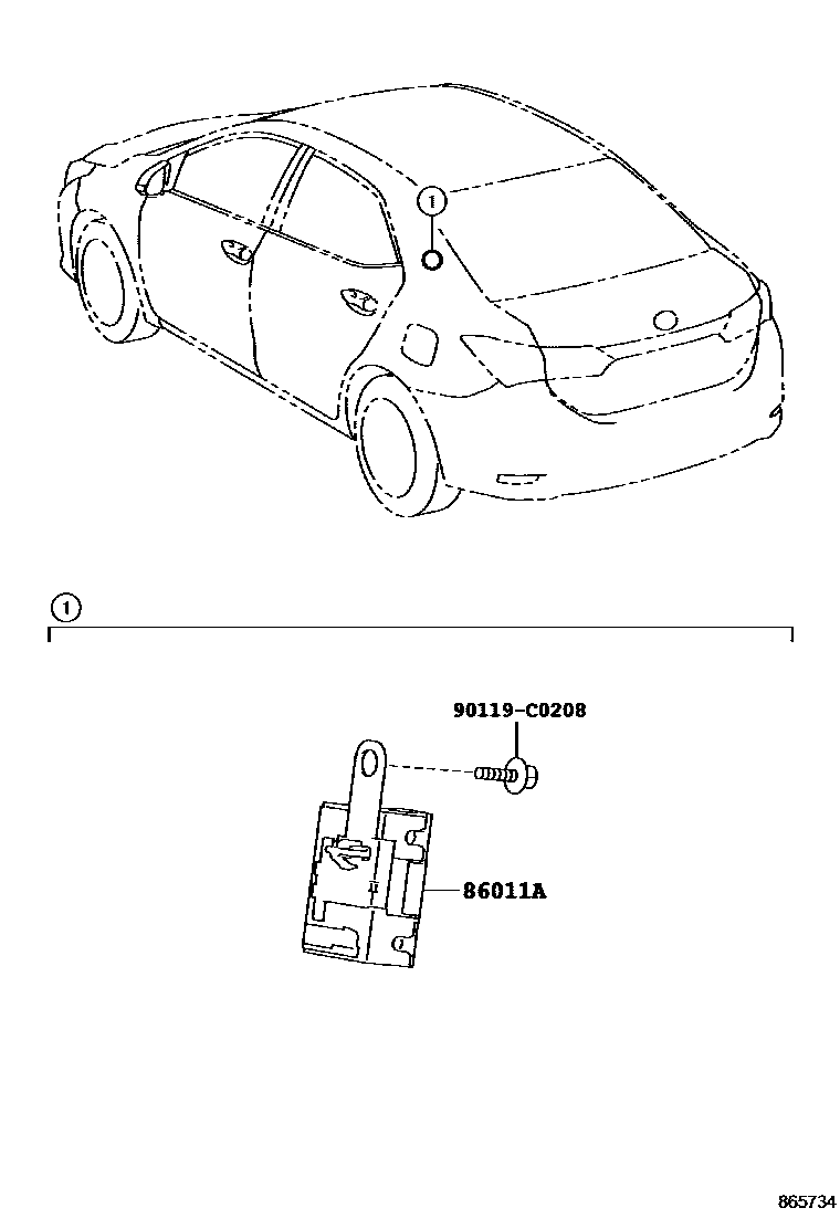 Toyota COROLLA 收音机、放大器和冷凝器 EPC diagram — 865734