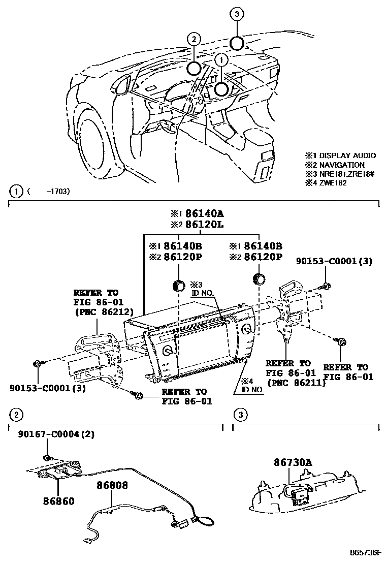 Toyota COROLLA 导航和前监视器显示屏 EPC diagram — 865736F