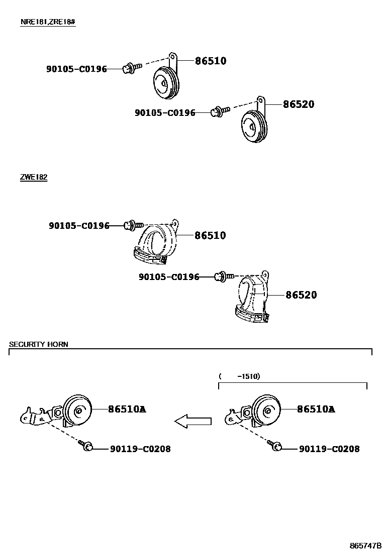 Toyota COROLLA 喇叭 EPC diagram — 865747B
