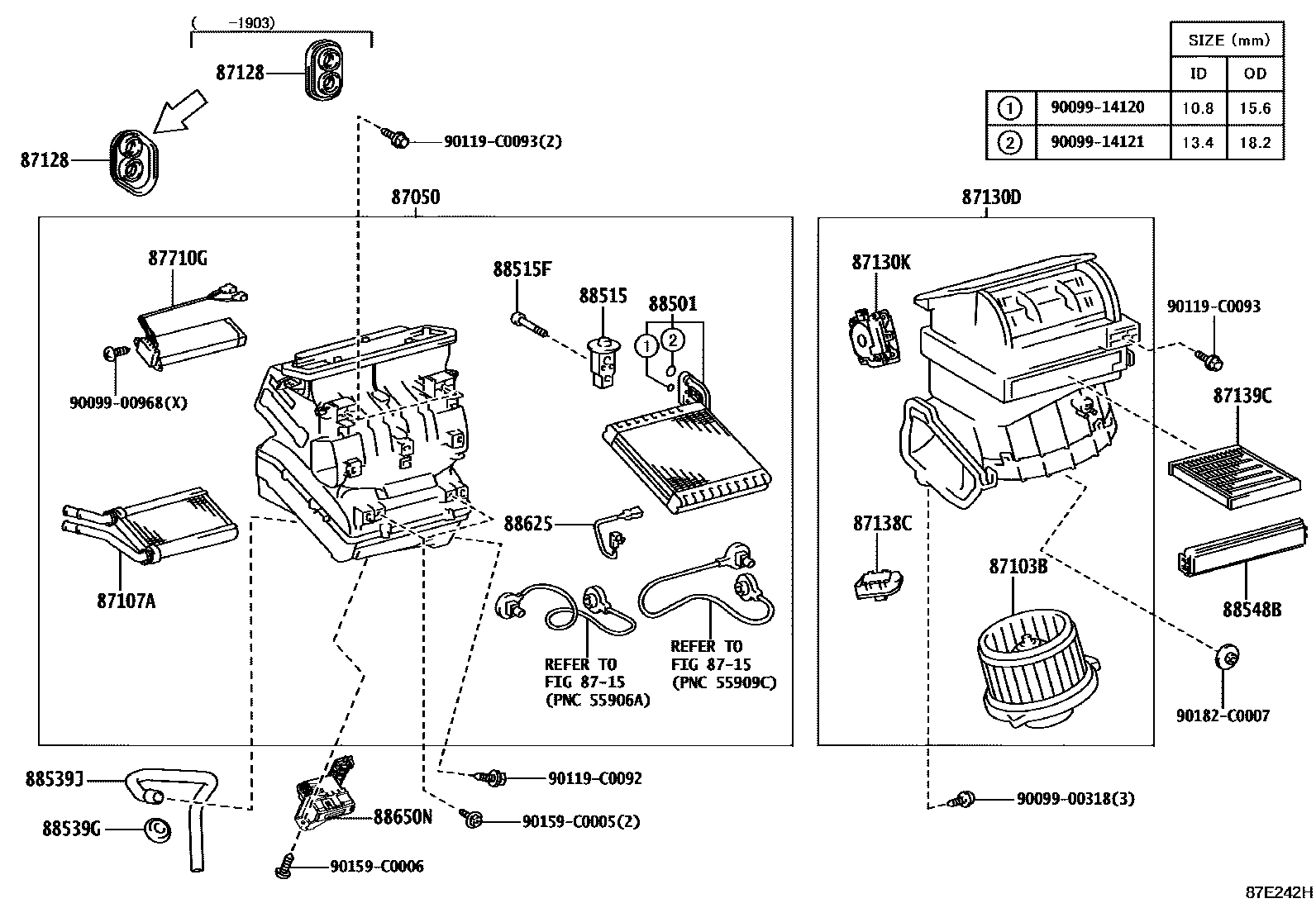 Toyota COROLLA 暖风和空调系统 - 冷却器组件 EPC diagram — 87E242H