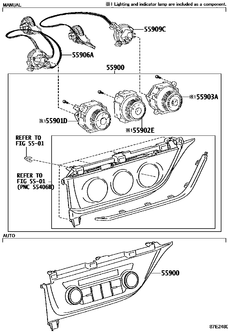 Toyota COROLLA 暖风和空调系统 - 控制器和风管 EPC diagram — 87E248D