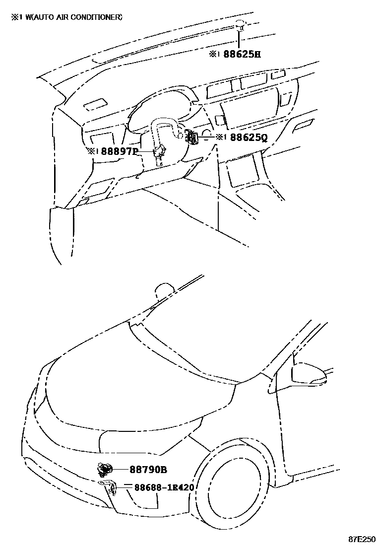 Toyota COROLLA 暖风和空调系统 - 控制器和风管 EPC diagram — 87E250