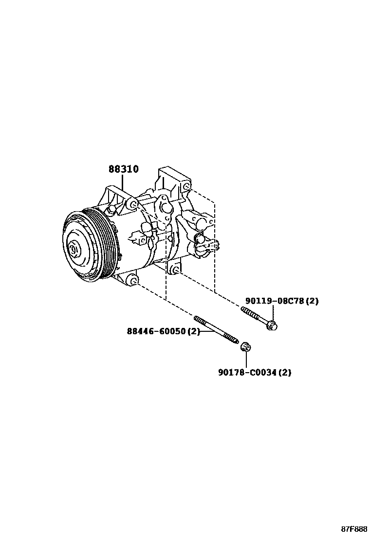 Toyota COROLLA Heating & Air Conditioning - Compressor EPC diagram — 87F888
