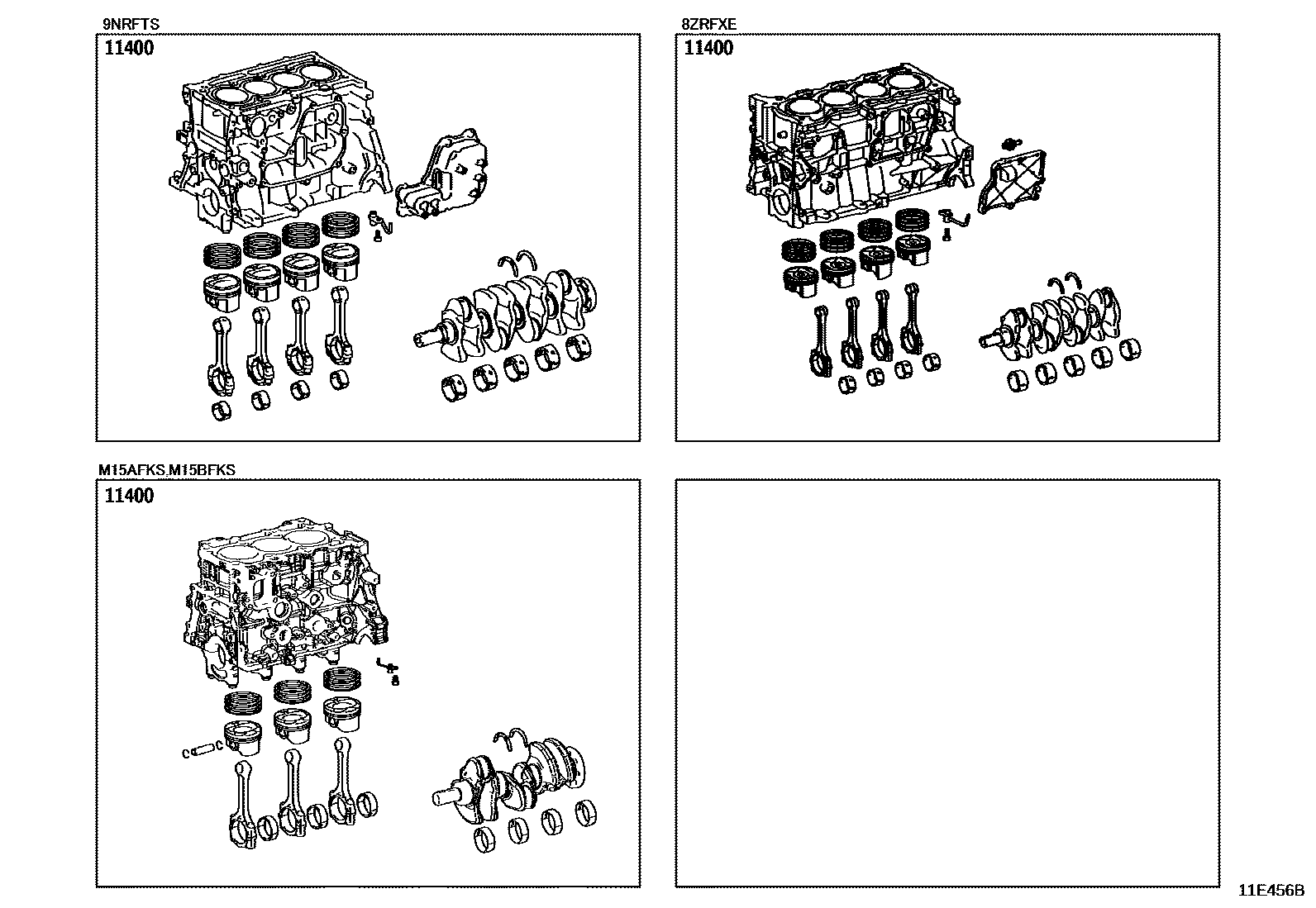 Toyota COROLLA Short Block Assembly EPC diagram — 11E456B