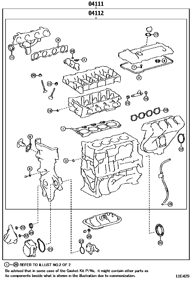 Toyota COROLLA Engine Overhaul Gasket Kit EPC diagram — 11E429