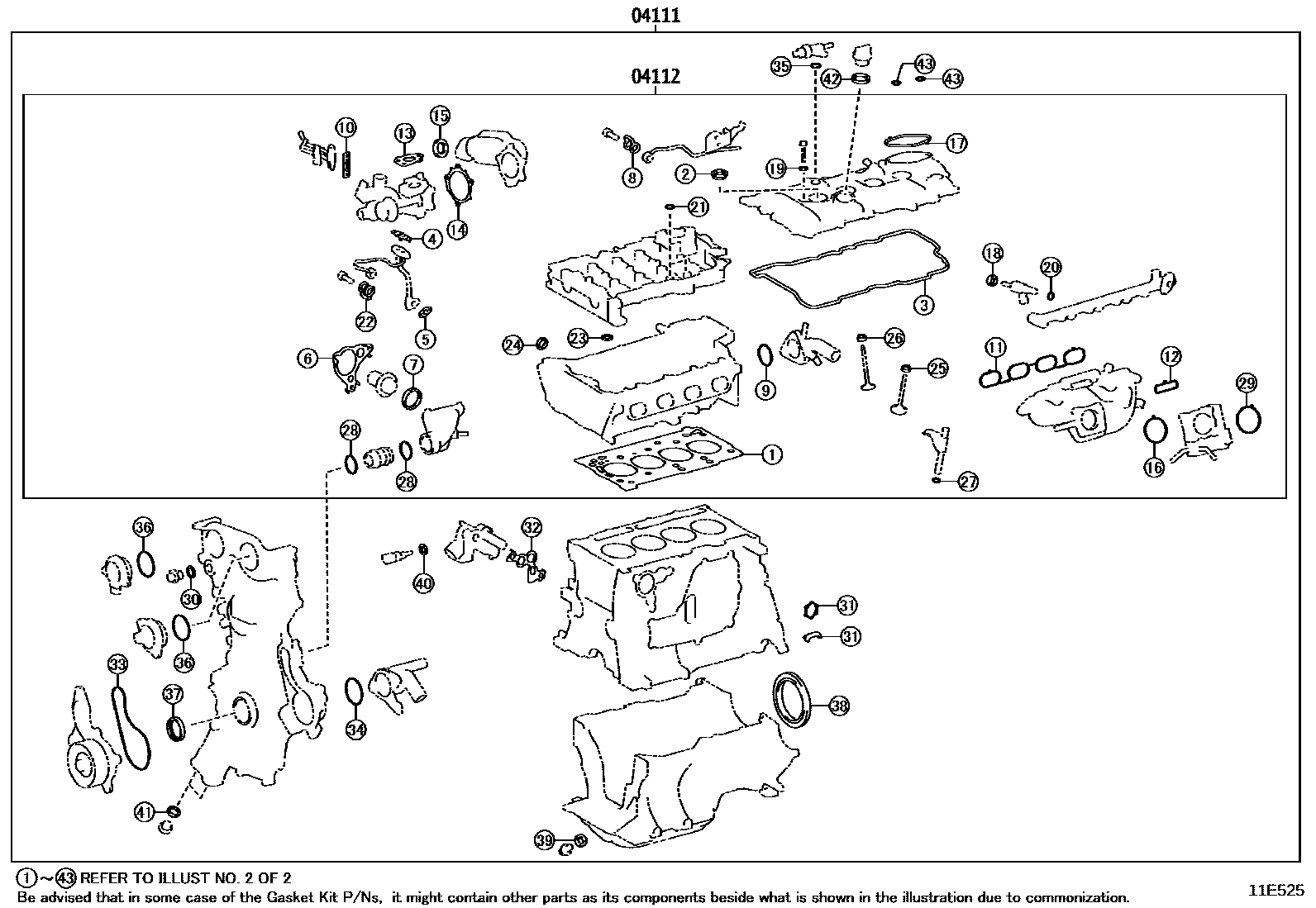 Toyota COROLLA Engine Overhaul Gasket Kit EPC diagram — 11E525